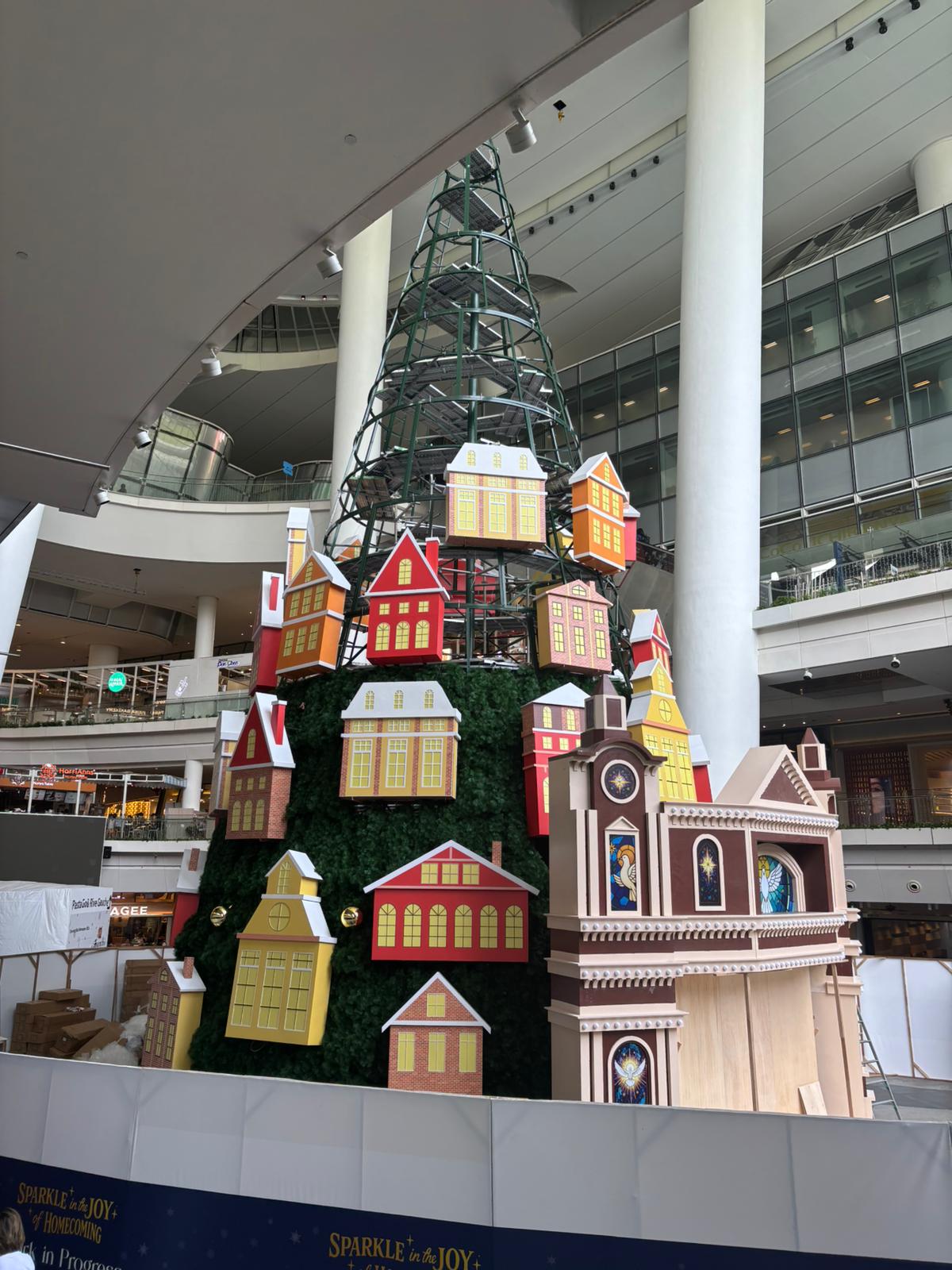 Christmas mall centrepiece with village houses decoration