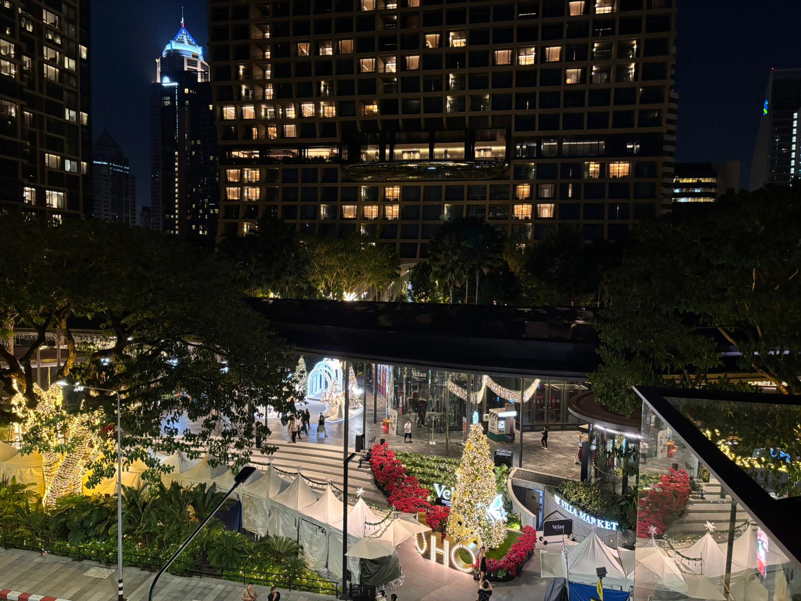 Outdoor city Christmas event display at night