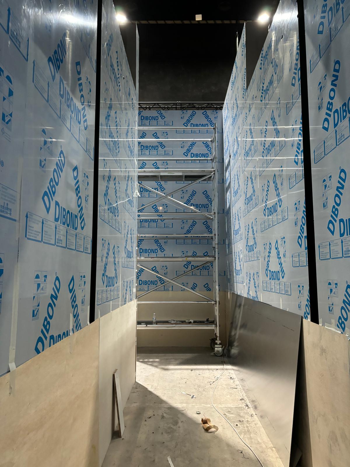 Dibond panel installation in commercial corridor